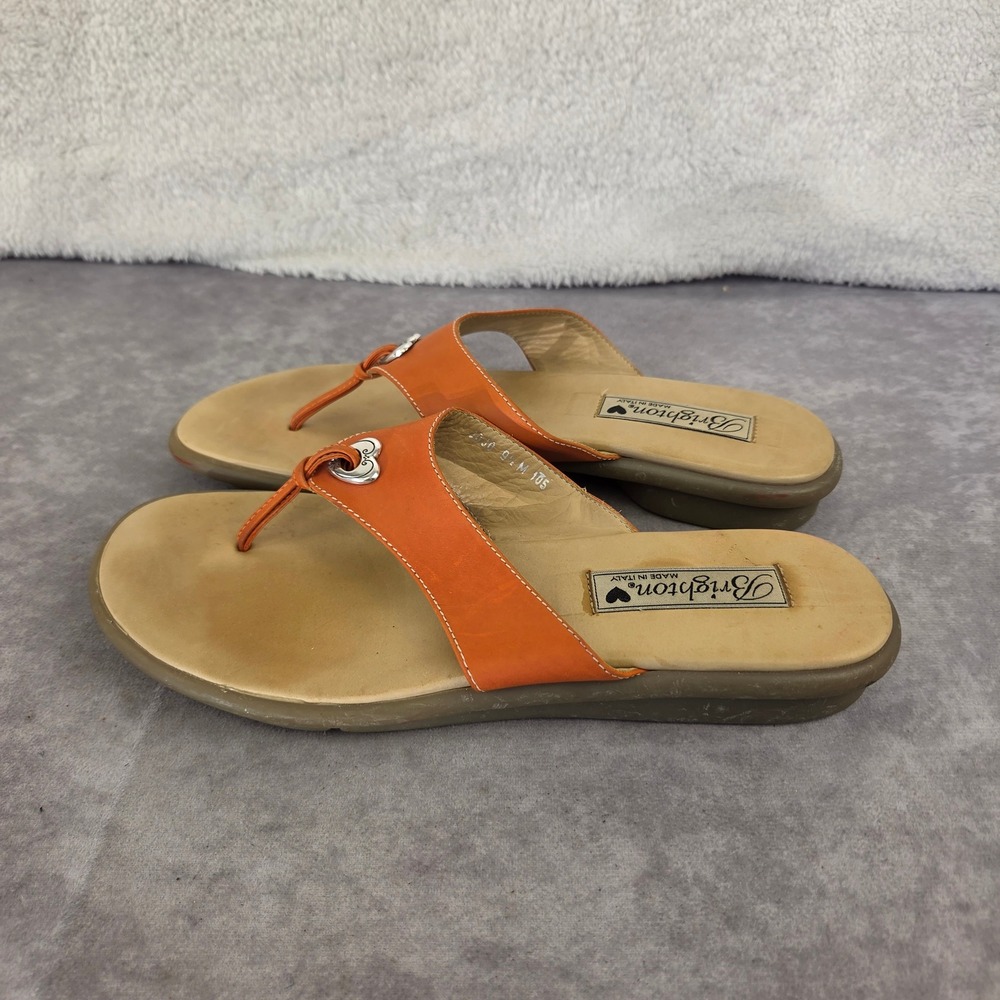 Brighton Orange Leather Heart Thong Sandals Made in Italy Womens Size 9.5 M